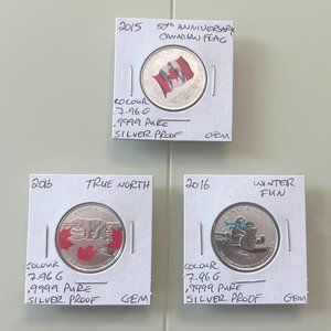 2015 and 2016 Canada Coloured 3 x $25 Silver Proof Coins!